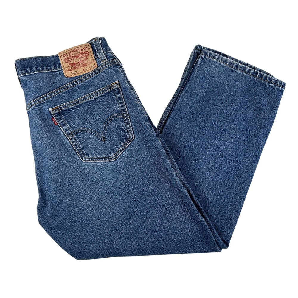 Levis 505 Jeans Mens 36x29 Medium Wash Blue Denim Regular Fit Straight Zip Fly